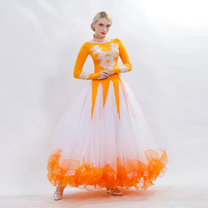 Платья для конкурса бальных танцев, стандартные Бальные платья, стандартные танцевальные платья, бальные платья, современные танцевальные костюмы - Цвет: orange