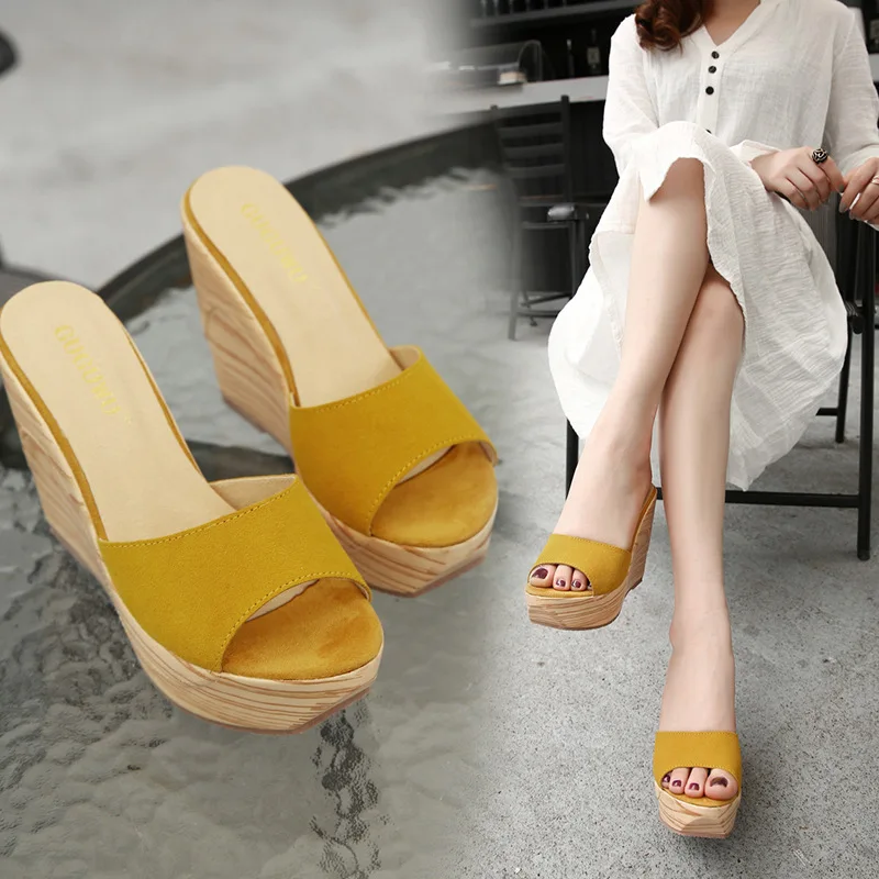 2019 Летние босоножки на платформе женские танкетке Sandalias Femme Muffin замшевые шлепанцы