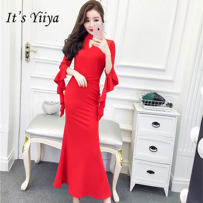

It's Yiiya Mermaid Prom dress Sexy Elegant High Neck Long Dress floor-length Sleeveless Trumpet Zipper back evening dress C038