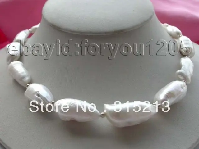 

N377 17" Genuine Natural 32mm White Reborn Keshi Pearl Necklace % Discount AAA