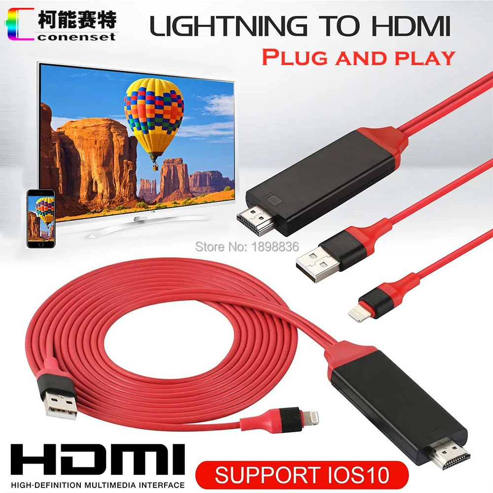 AirPlay 8 pin Lightning to HDMI HDTV AV Cable Adapter for iOS 10 11 iPhone X