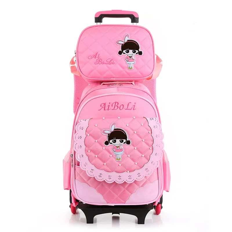 

2018 Latest Removable Children School Bags With 3 Wheels Stairs Kids girls Trolley Schoolbag Luggage Book Bags Wheeled Backpack