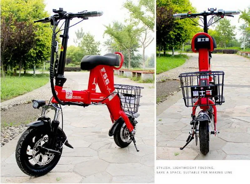 Flash Deal Venividivici Super light Mini-electric bike with Basket folding female small electric car lithium battery adult scooter 45