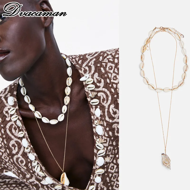 

Dvacaman Boho 2PCS/Set Seashell Long Pendant Necklace for Women 2019 Vintage Charm Shell Choker Necklace Ethnic Beach Jewelry