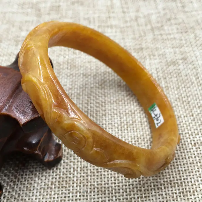 

A-5702 Vintage China Hand-carved Brown Jadeite Jade Gems Bracelet Bangle 58mm