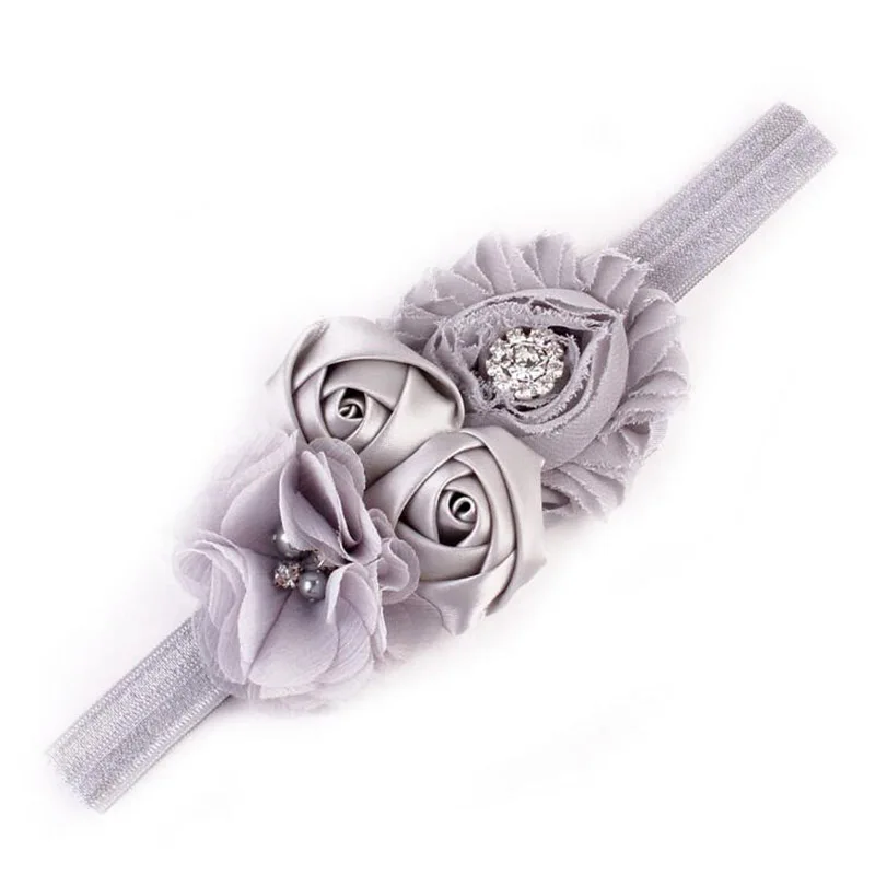 Головная повязка для новорожденных детей с изображением Ветхого цветка роза цветы жемчужные стразы ободок на голову; Головные уборы аксессуары, ленты для волос 1 предмет - Цвет: Grey