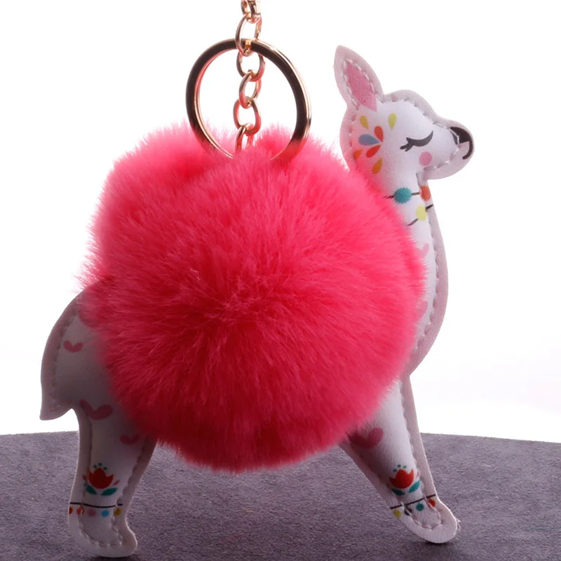Пушистый шарик из искусственного меха кролика помпон Sika брелок в виде оленя автомобильный чехол для брелка сумка кулон Ювелирное Украшение Брелок для ключей - Цвет: Pink