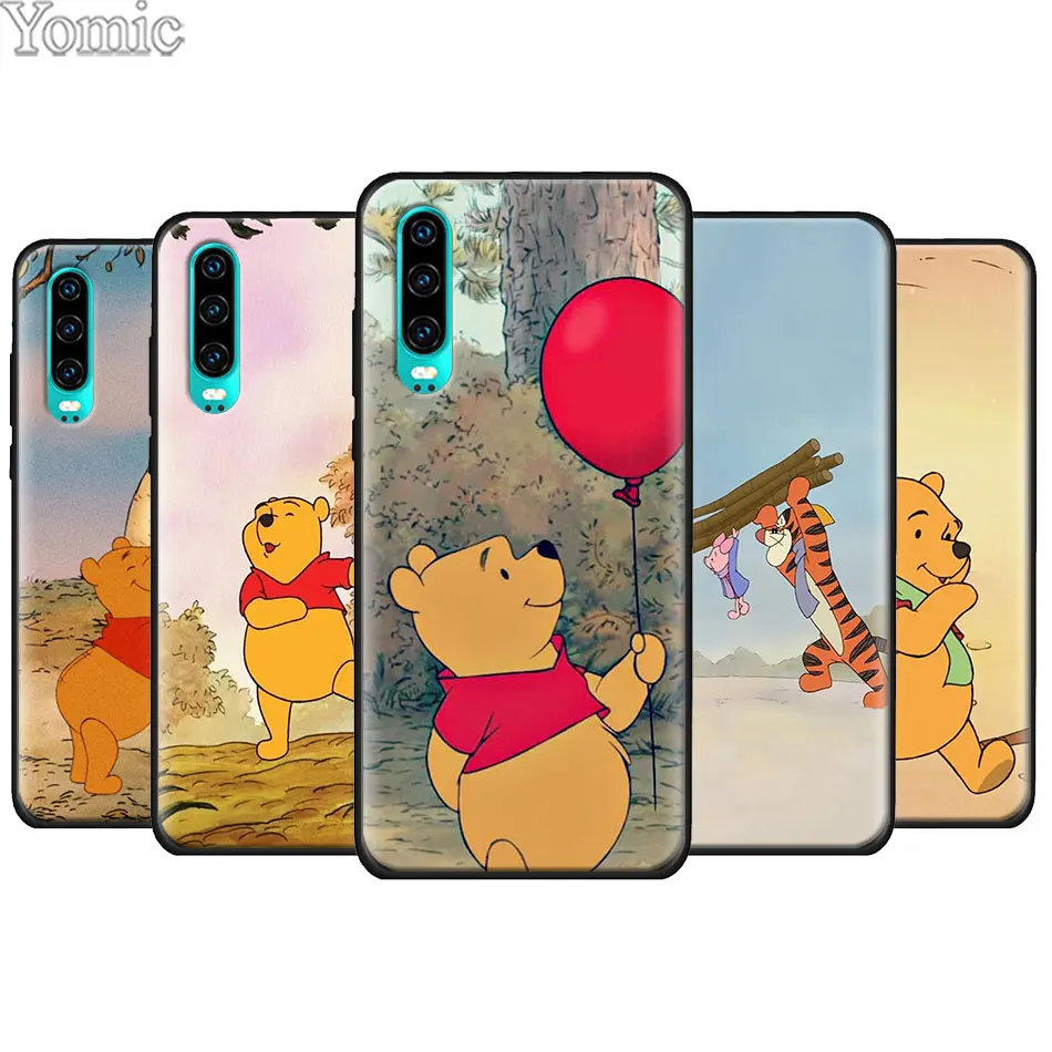 

Cartoon Winnie Pooh Bear Tigger Piglet Black Soft Case for Huawei P20 P30 Pro P9 P10 P20 P30 Lite P Smart Plus Mate 10 20 Lite