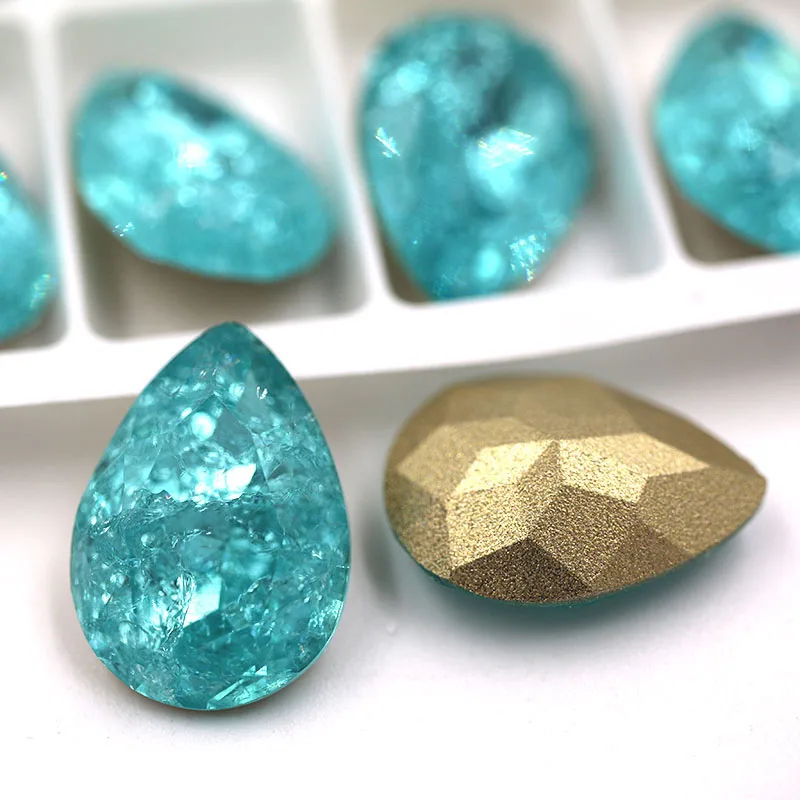 New hot 13X18mm K9 pointback glass rhinestones 10pcs high quality crystal Sea blue Teardrop diy bag/hat Accessories | Дом и сад