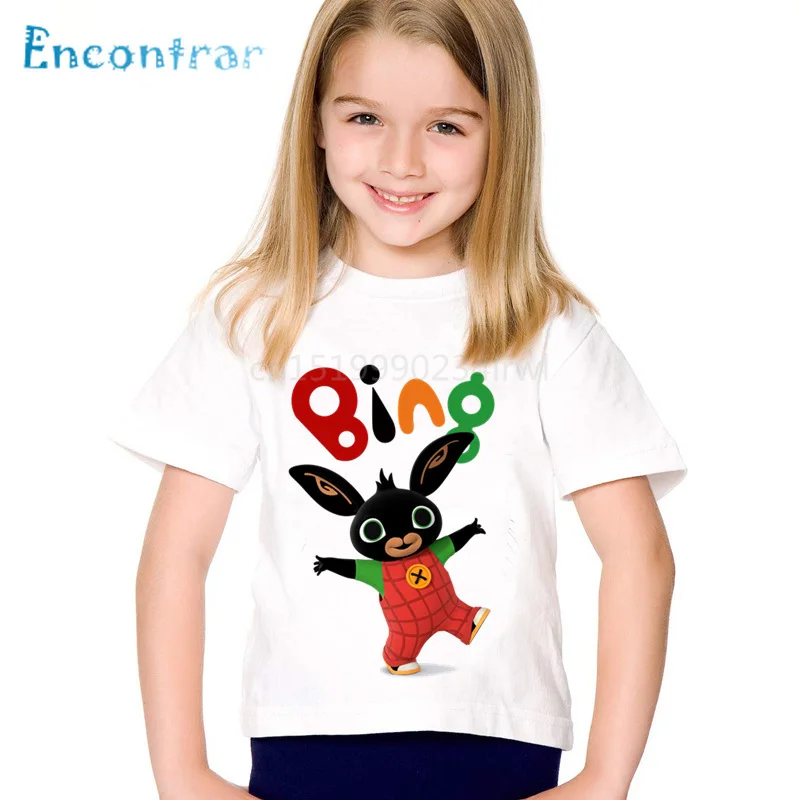 Забавная детская футболка с рисунком кролика и кролика с принтом «Bing», детские летние топы с короткими рукавами, милая одежда для маленьких мальчиков и девочек, HKP5169