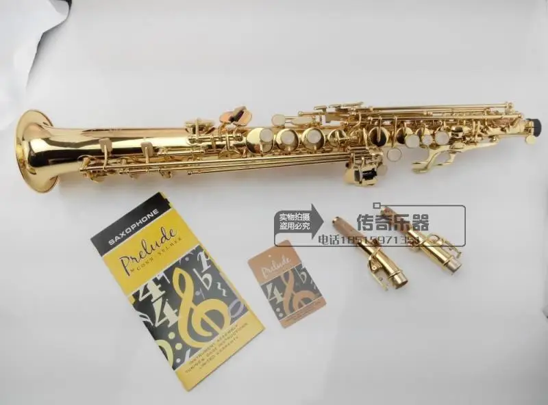 

High quality soprano saxophone France 802 model Bb Music electrophoresis gold soprano saxophone with double neck