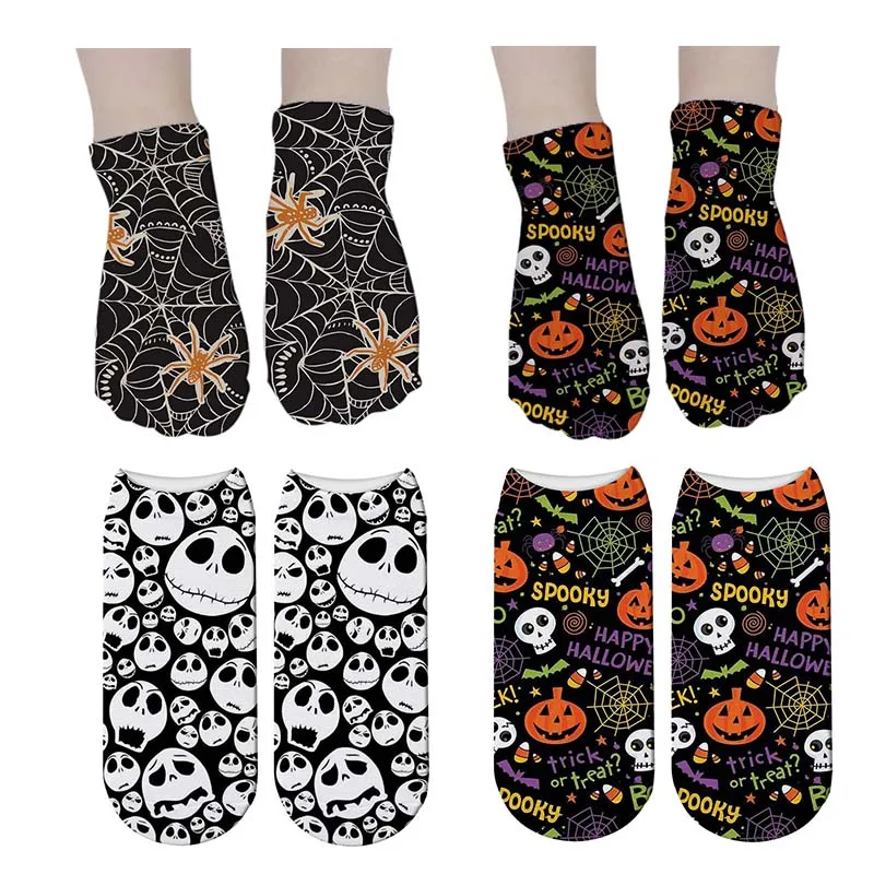 

SexeMara New Women 3D Printed Socks Funny Pumpkin Lantern Socks Bone Halloween Horror Scary Sox Cosplay Party Gift Short Sock