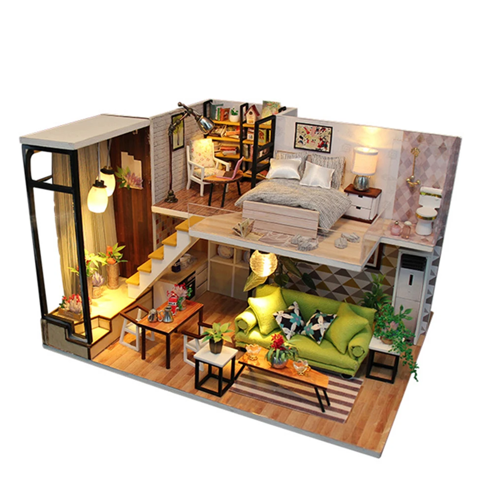 Free shipping DIY House Wooden Modern Dollhouse Furniture ...