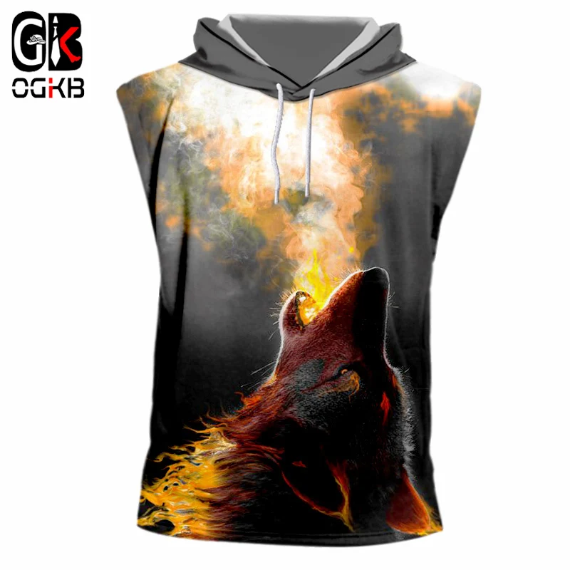 Топ OGKB 2018 для мужчин/женщин с 3d принтом Fire Wolf топ на бретельках капюшоном и