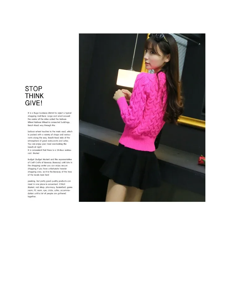 Retro Style Thick Line O-Neck Pullover Short Sweater Women Girl Spring 2016 (13)