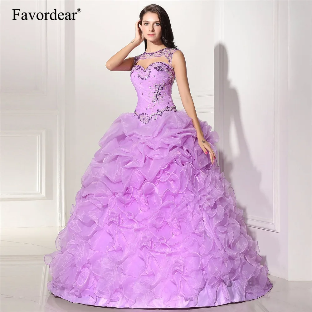 Favordear vestido de 15 anos curto новая фиолетовая Мятная розовая сиреневая органза бальные платья милые 15 зеленые пышные платья