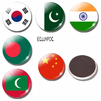 Asia Flag Fridge Magnet China Thailand Singapore India Maldives Glass Dome Magnetic Refrigerator Stickers Note Holder Home Decor