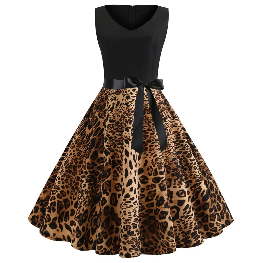 

Women's Vintage Sleeveless Print Casual Evening Party Prom Swing Dress