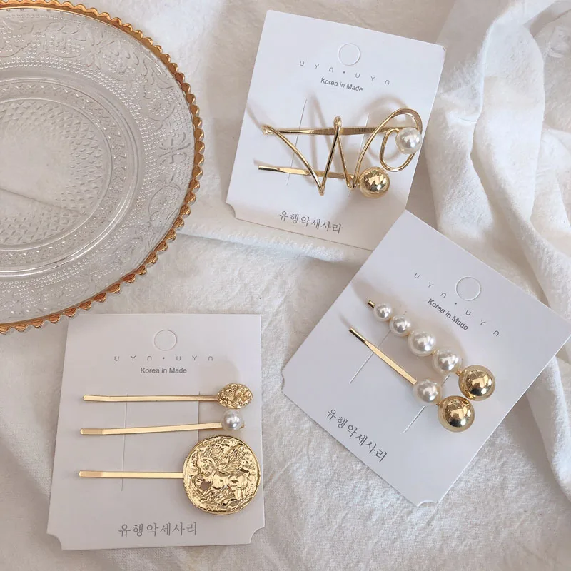 

2019 Instagram Fashion Pearl Hair Clips for Women Barrettes Coin Hair Clip for Hair Accessories Bobby Pins Hairgrips Headwear