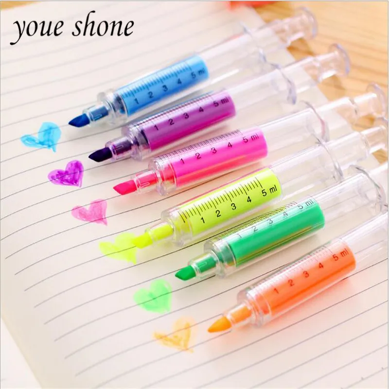 6PCS Korean stationery creative needle pens highlighter creative