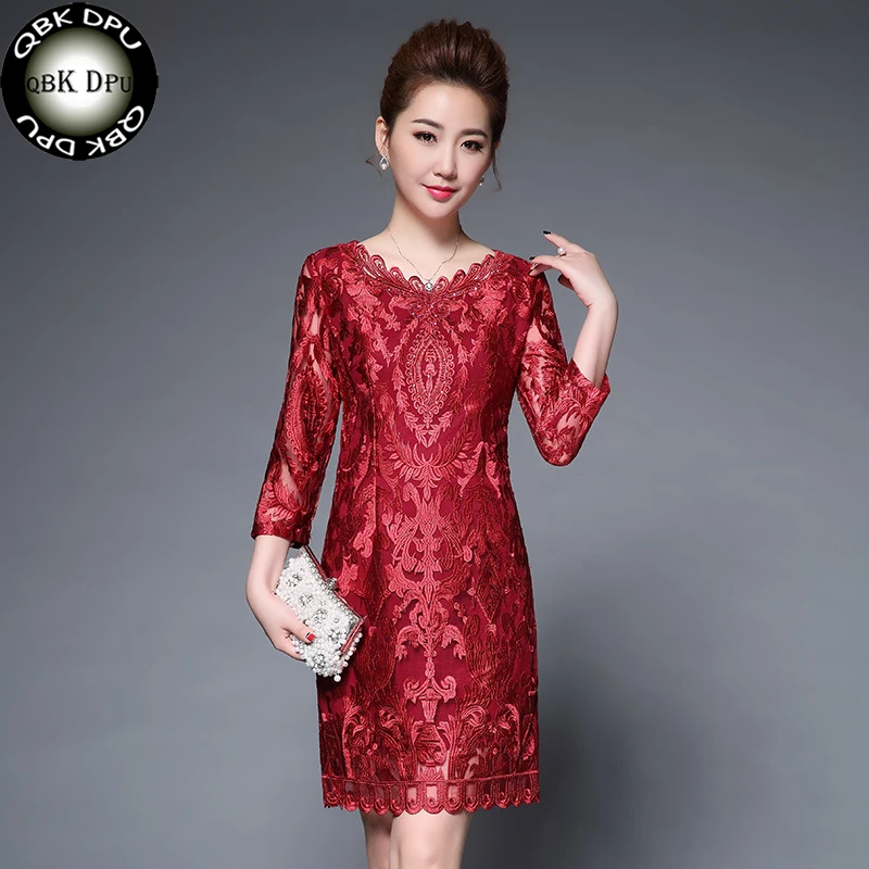 

Womens Elegant Vintage Floral Applique Embroidery Party dresses Special diamonds hollow out Fit and plus size bodycon Dress