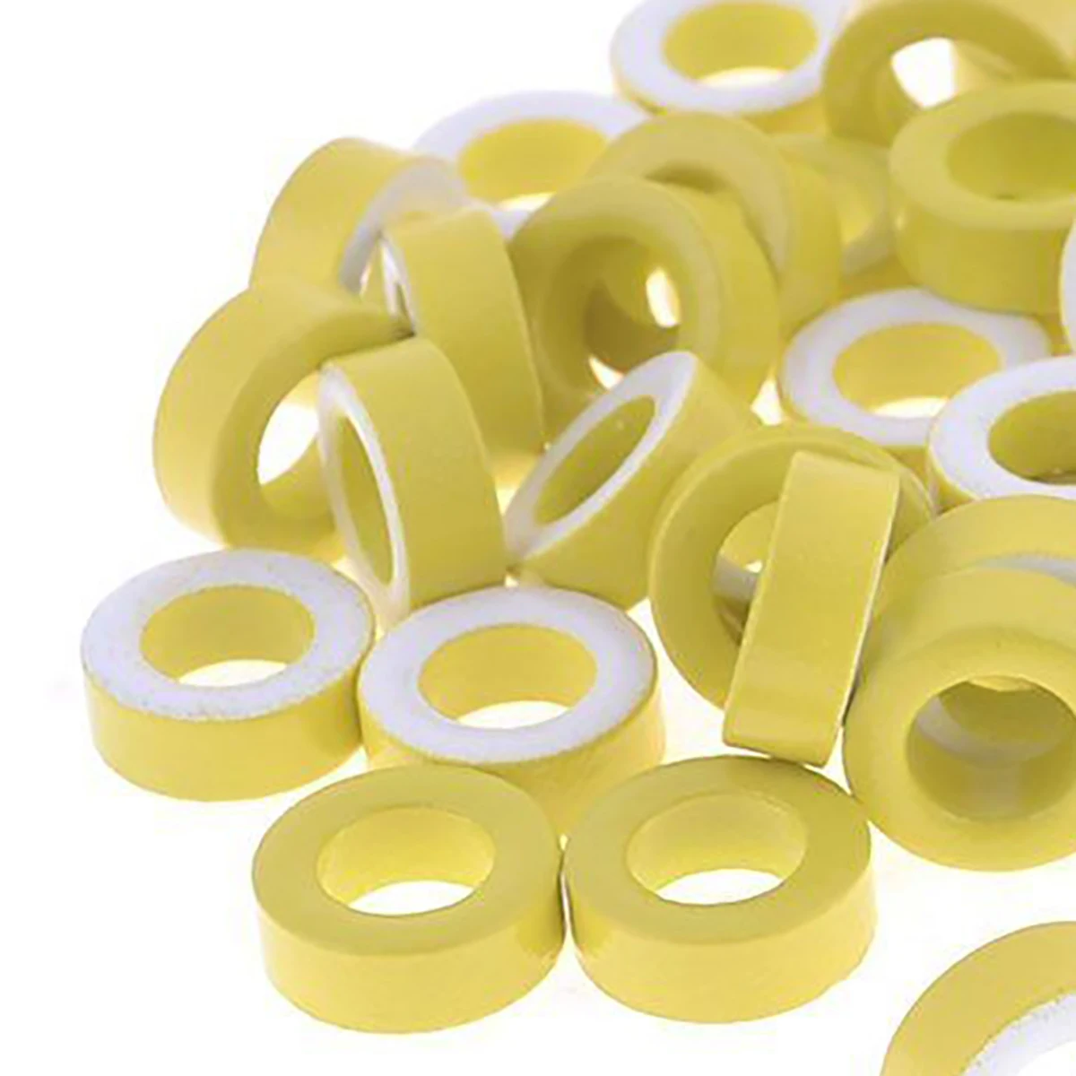 50pcs Toroid Ferrite Cores T50-26  Yellow White Ring Iron Cores For Power Transformers Inductors 7.5mm Inner Diameter