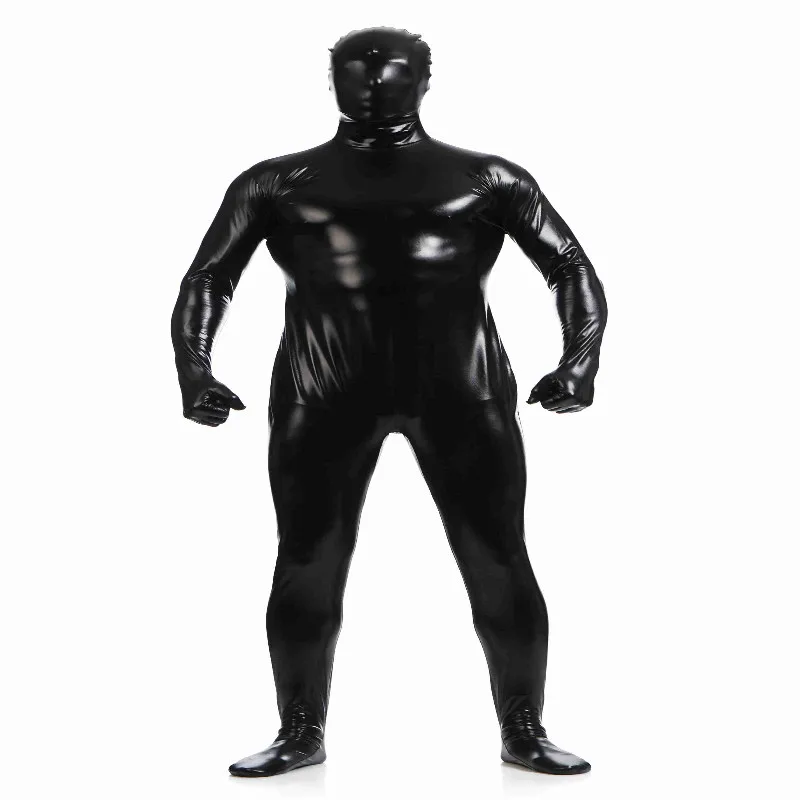 Shiny Metallic Bodysuit  Spandex Zentai Costume Tight Suit Black XXL