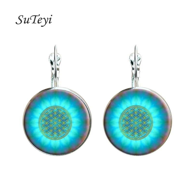 

2016 Fashion OM Symbol Zen Buddhist Art Glass Photo Cabochon Earrings Vintage Style Silver Earrings for Women