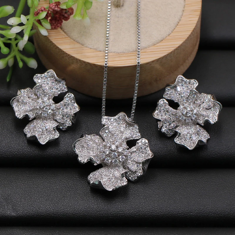 Lanyika изысканный набор ювелирный изделий цветок кубический циркон микро ожерелье с камнями с серьги для девочек женская свадебная лучшие свадебные подарки