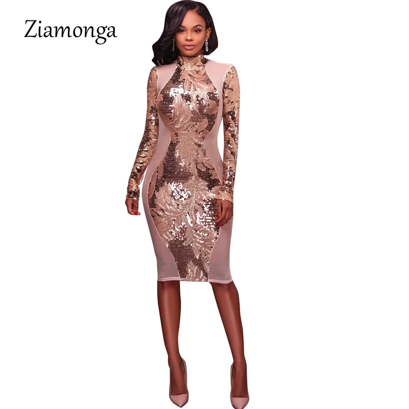

Ziamonga Fashion Winter Dress Ladies Femme Robe Women Backless Sequin Night Club Dress Bandage Vestidos Bodycon Sexy Party Dress