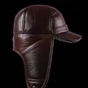 SILOQIN Genuine Leather Hat Middle Old Aged Winter First Layer Cowhide Thicken Baseball Cap Keep Warm Earmuffs Male Bone Dad Hat ► Photo 3/6