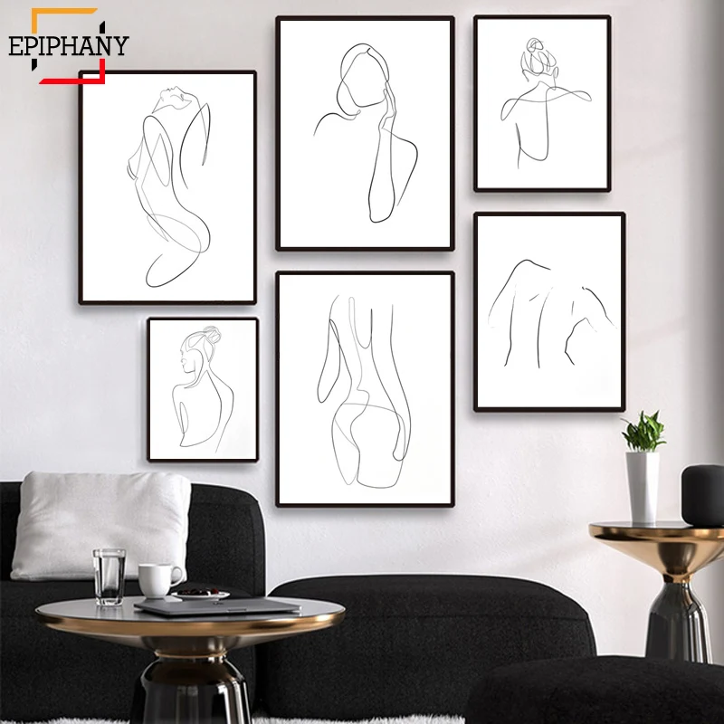 

Women Minimal Line Drawing Sketch Posters Abstract Nude Female Body Art Modern Canvas Painting Wall Pictures for Living Room