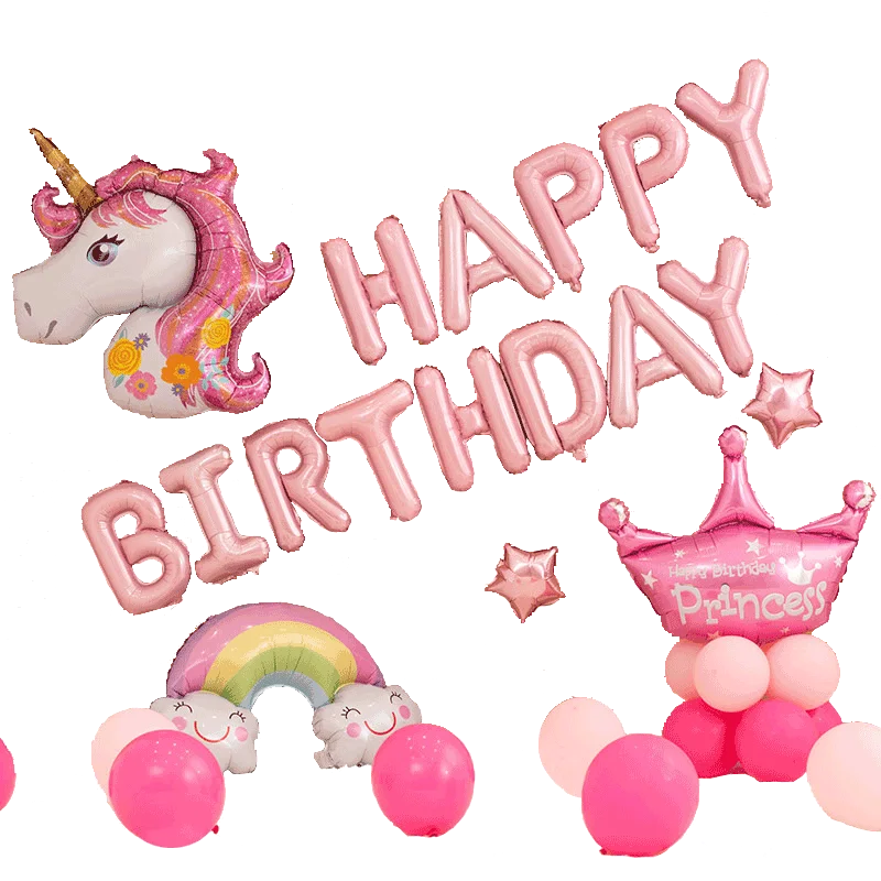 Unicorn Birthday Party Children's Happy Decoration Gender Secret Cartoon Aluminum Foil Balloon | Дом и сад