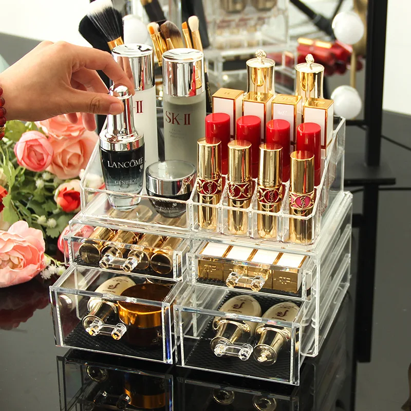 

2019 Clear Acrylic Makeup Organizer Box Jewelry Storage Holder Multi-layer Cosmetic Organizer Organizador Rangement Maquillage