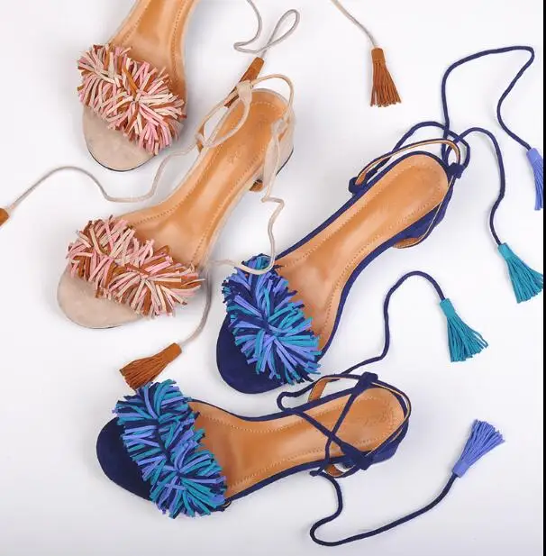 tassel lace up heels