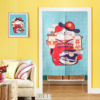 

Japanese style lucky cat door curtain half kitchen cloth cotton linen bedroom partition small window curtain home decoration
