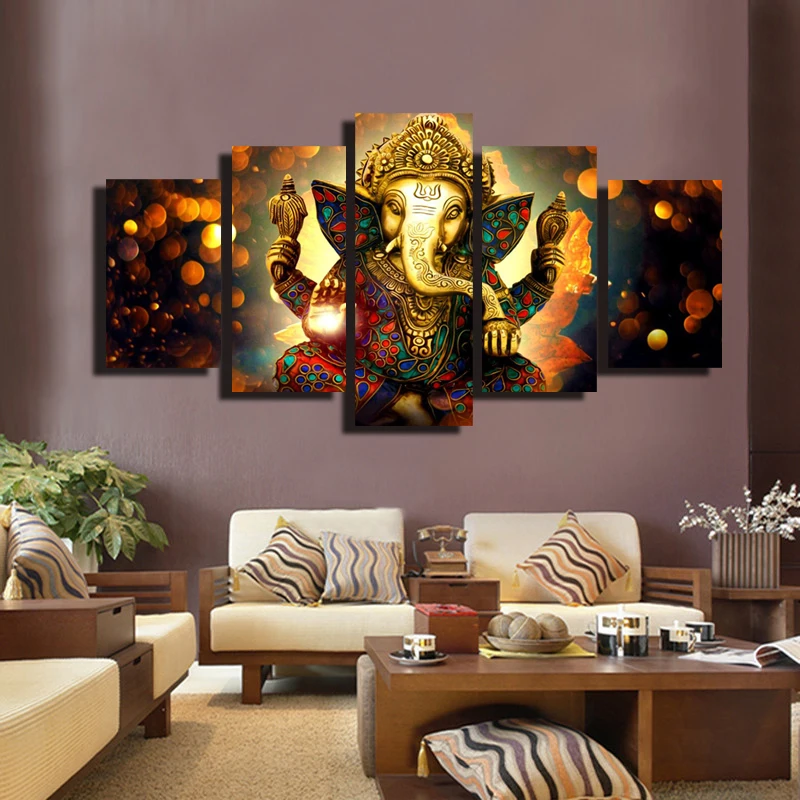 

5 Panels Ganesha Wall Art Poster Hindu Gods Canvas Painting Prints on Canvas For Living Room Home Decoration Gift Unframed