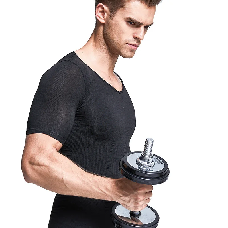 

Men Summer Slimming Body Shaper Waist Girdle Tee Shirt Casual Quick Dry Underwear Shapewear Men's Pro Compression Short