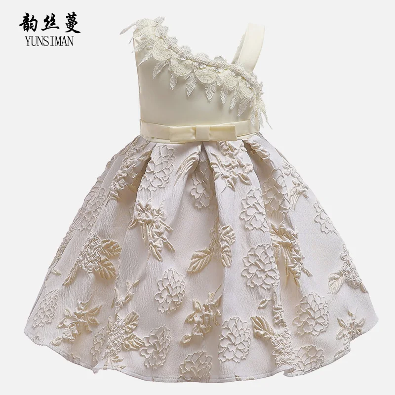 

Toddler Girls Dress for 2 4 6 8 to 10 Year Kids Cute Flower Light Yellow Soft Cotton Lining Elegant Party Dresses Vestido 42M11A