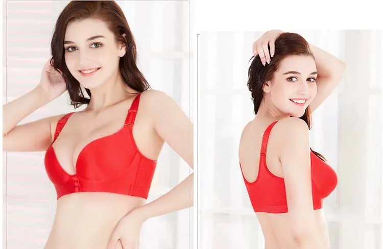 Queenral Front Closure Bras For Women Push Up Bra Underwear Wireless Seamless Brassiere Plus Size Bra Female Bralette CDE Cup   12 (2)