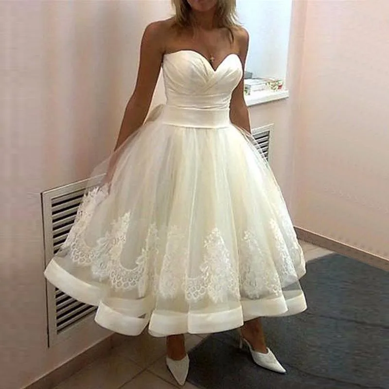 Hot-Sale-White-Ball-Gown-Short-Wedding-Dress-2016-Spring-Summer-Wedding-Gowns-Tea-Length-Bridal
