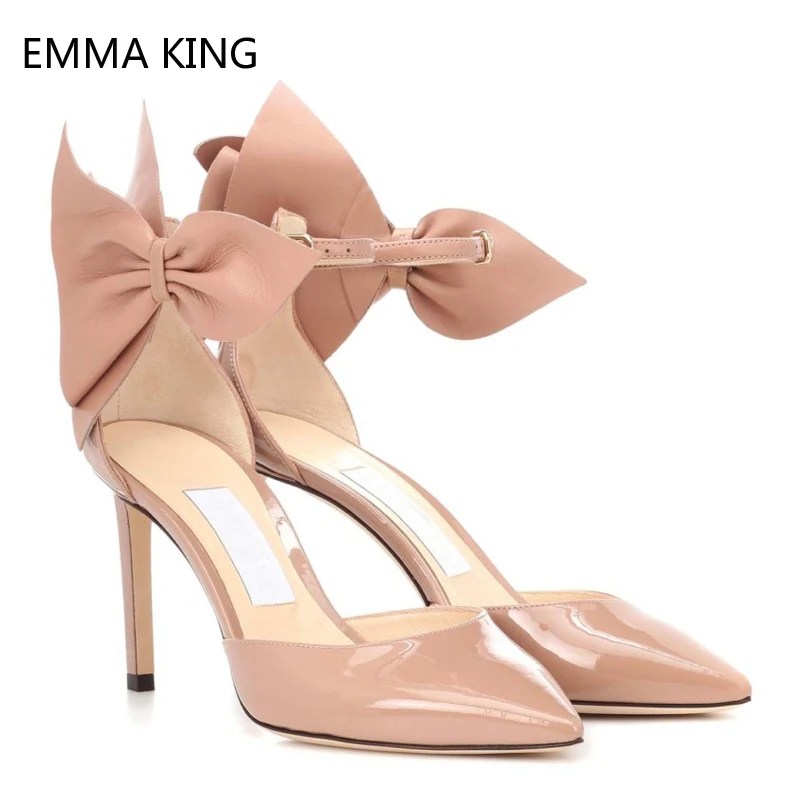 

Women's Pumps High Heel Black Patent Leather Shoes Bow Pointed Toe Thin Sexy Heels Party Wedding Evening Shoes 2019 Spring