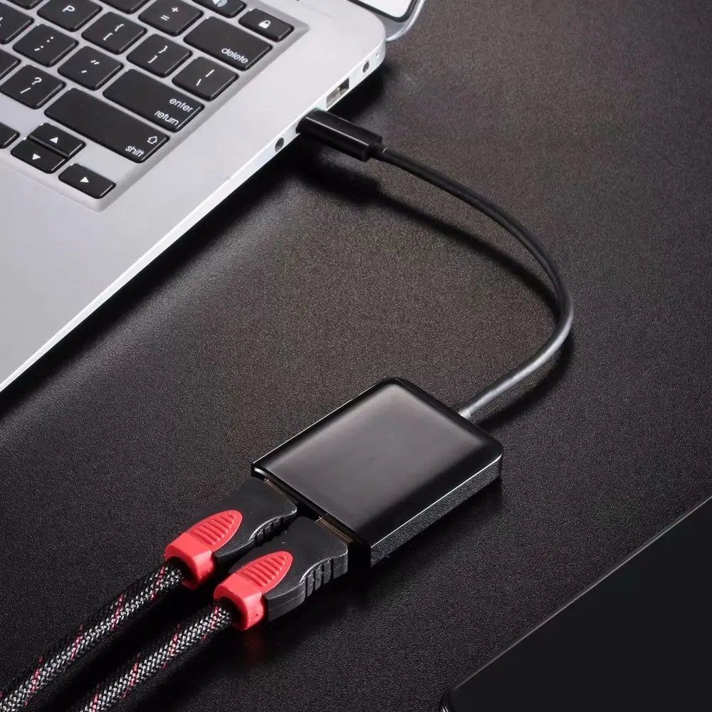 Usb type C к HDMI адаптер Тип C 3,1 мужчина к двойной HDMI Женский конвертер 4 к 30 Гц UHD видео кабель для Macbook Dell