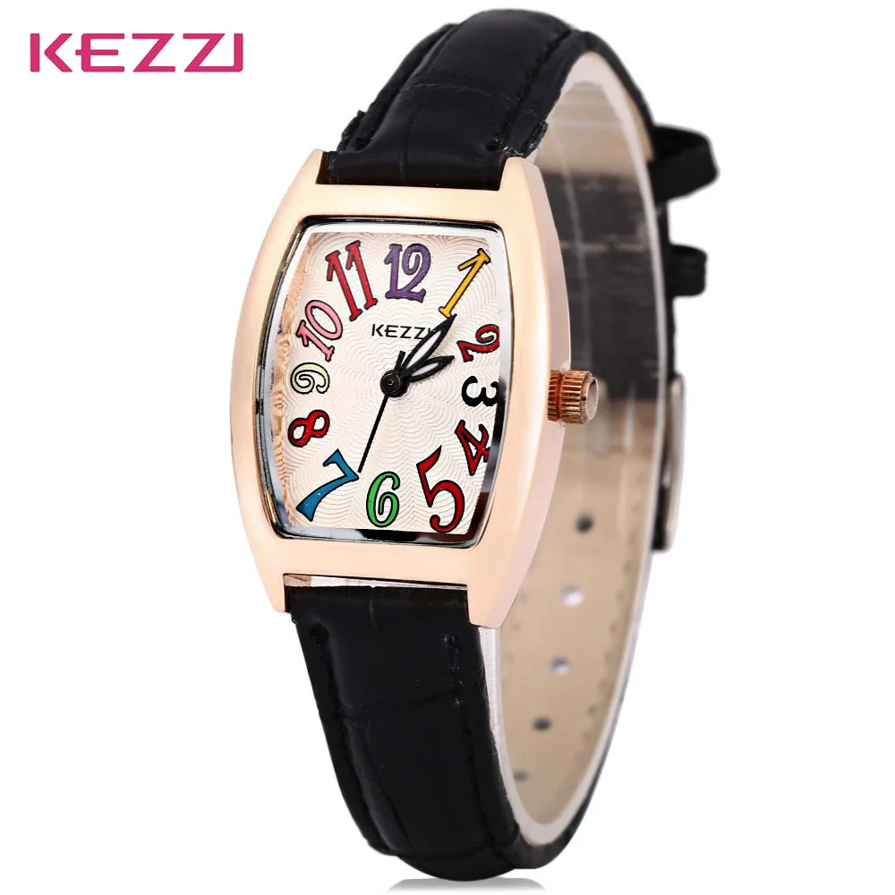 

Colorful Number Clock KEZZI Brand Women Quartz Watch Solid Leather Strap Female Watch Rectangle Women Dress Watchwrist