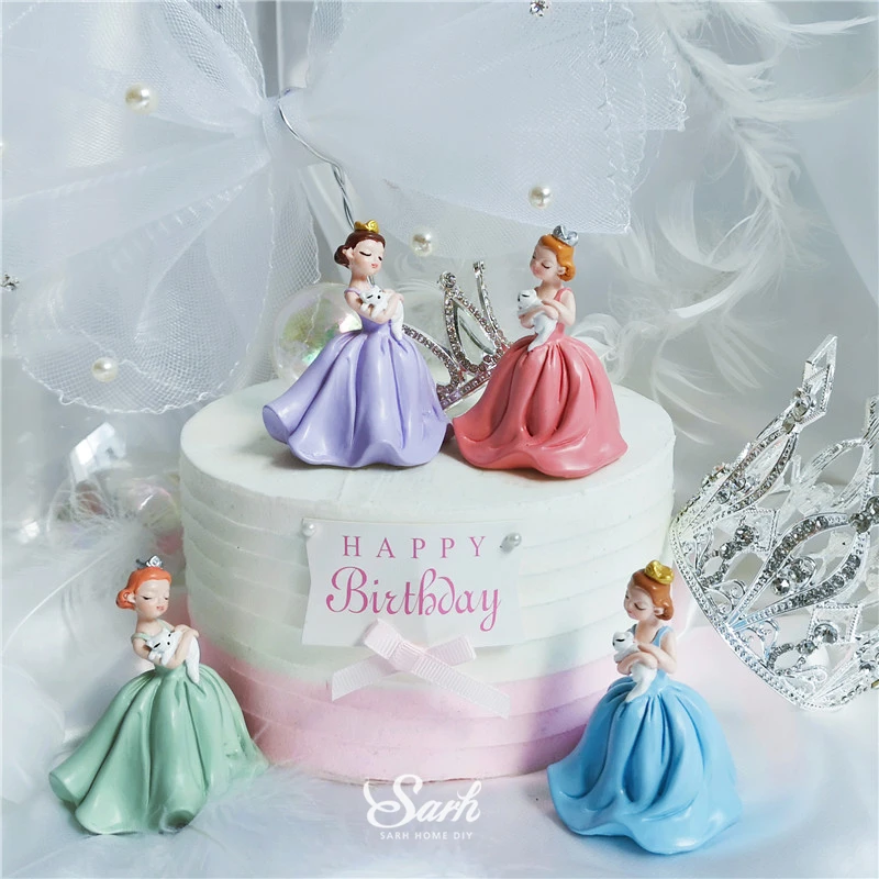 

Bling Crown Princess With Cat Decorations Diamond Crowns Cake Topper Birthday Party Valentine's Day Suplies For Baking Cute Gift