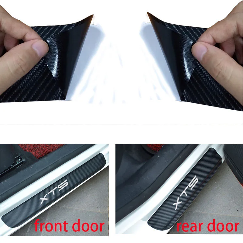 Carbon Fiber Vinyl Sticker Car Door Sill Protector Scuff Plate For