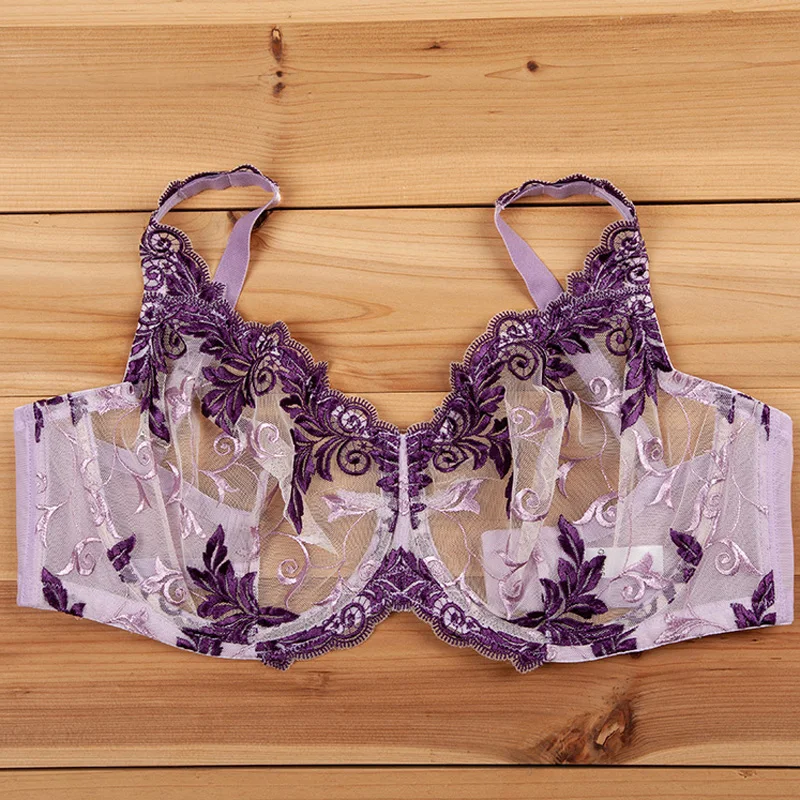 

34-40 C D DD DDD G Women Underwire Plus Size Non Padded Lace Sheer Unlined Full Coverage Bra
