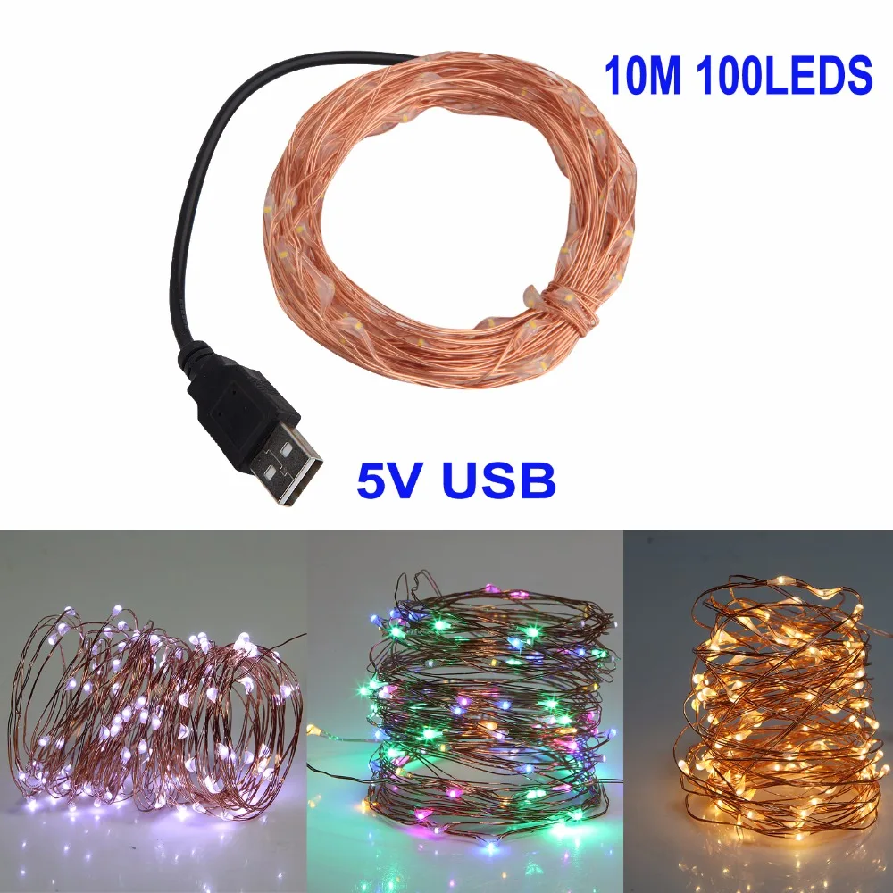 USB String Light 10M 33ft 100led 5V Copper Lights Warm white/RGB