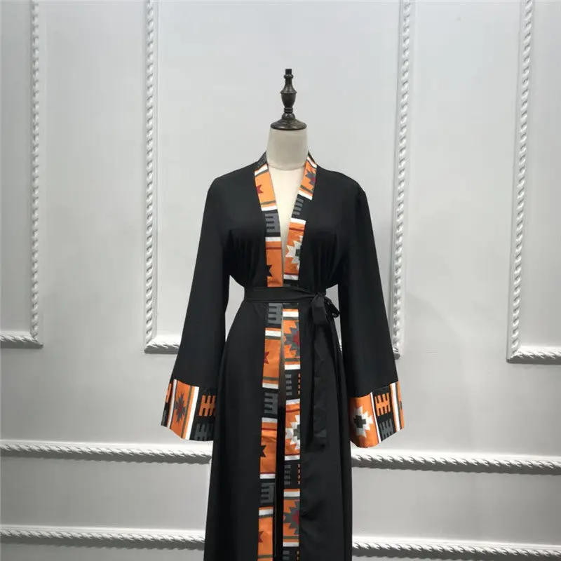 Черное Розовое Кимоно с открытой передней частью Abaya в Дубае Платье макси