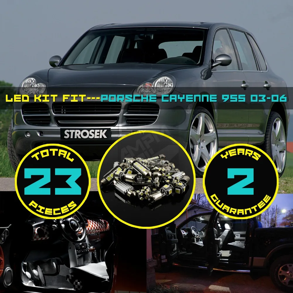 

23x Canbus Error Free LED Car Interior Dome Map Reading Luggage Footwell Light Kit White/Blue For Porsche Cayenne 955 03-06 #104